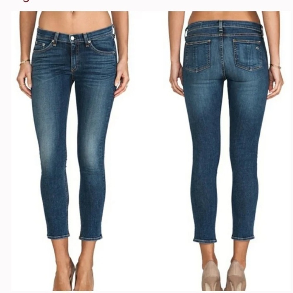 rag & bone Cropped Skinny Jeans in Dark Blue Wash
